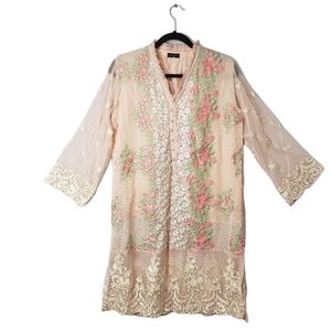 Agha Noor Floral Embroidered Sheer Kurti Size Medium